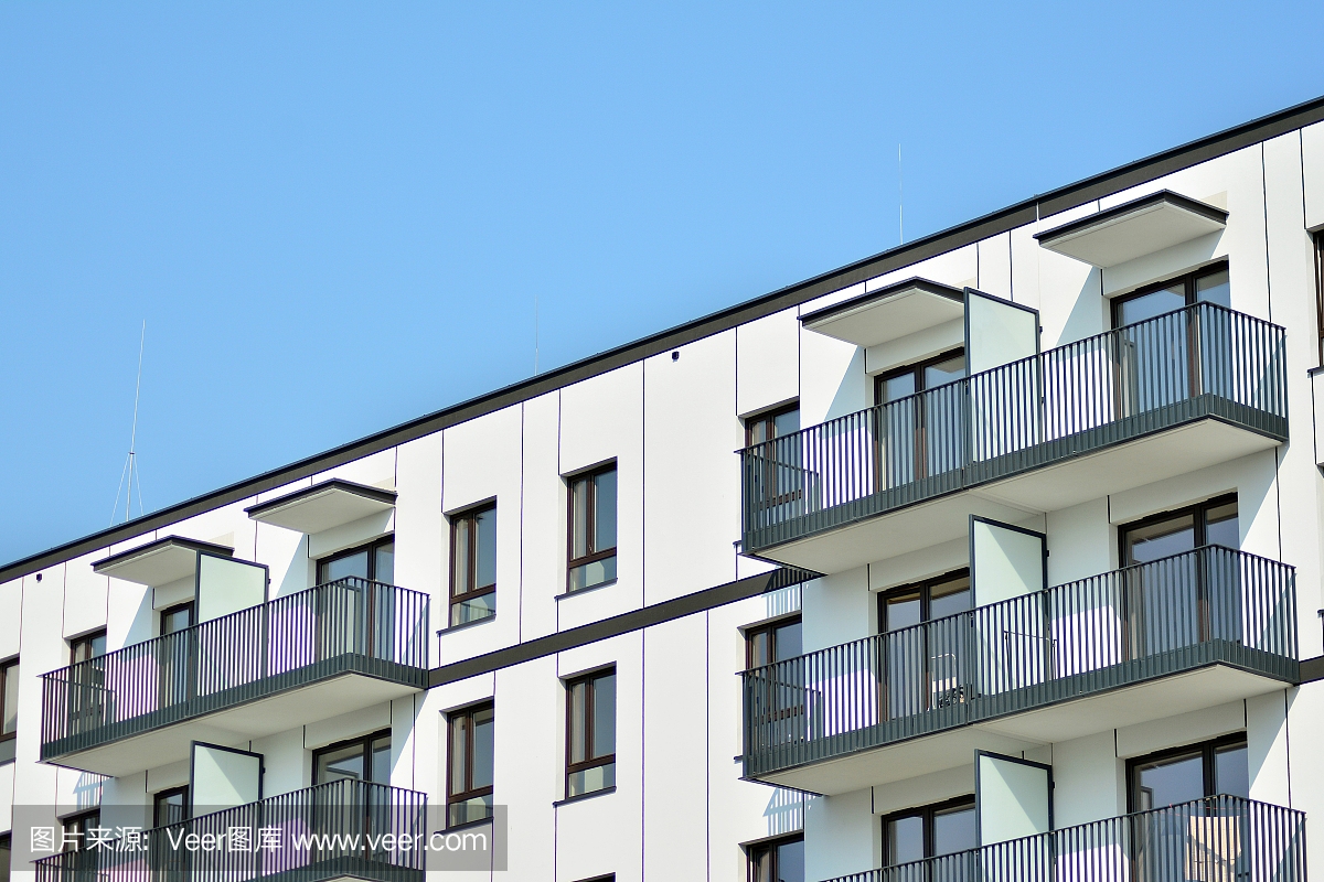 现代化的欧式住宅小区。抽象建筑,现代城市几何的片段。