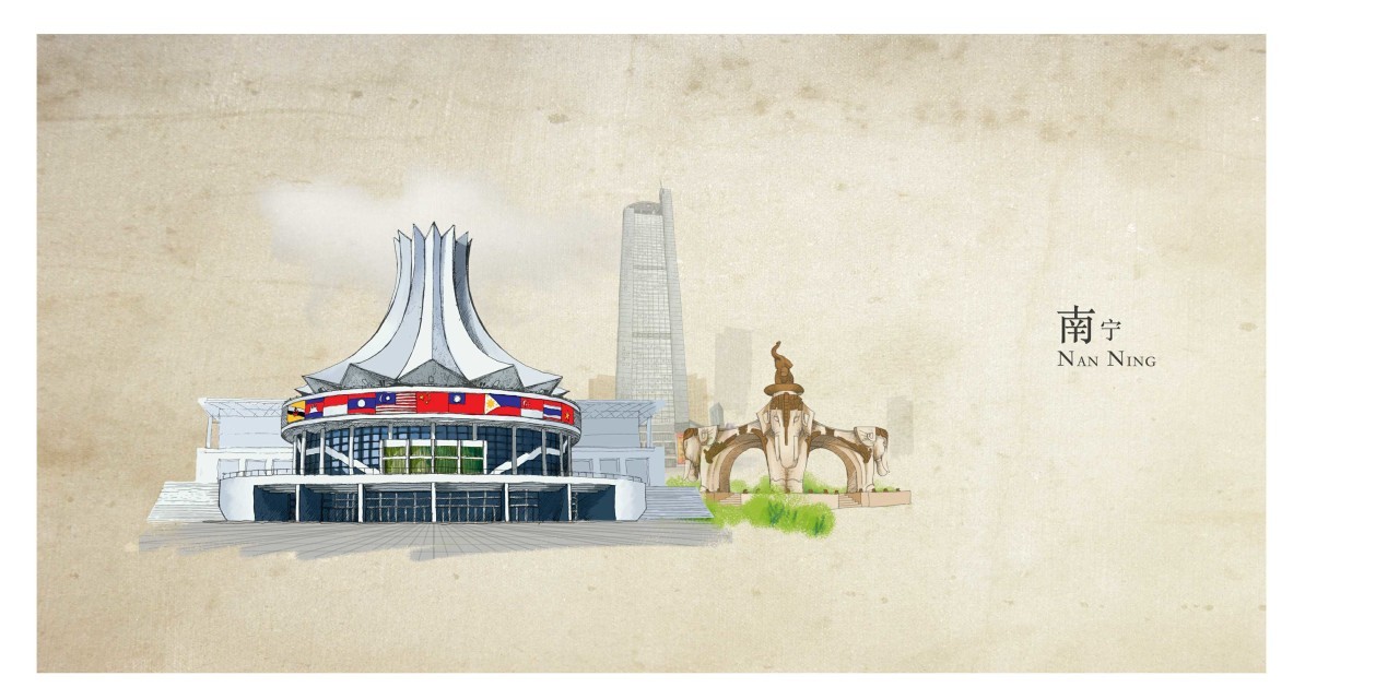 广西标志性风景/建筑插画